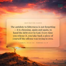 Inspiration Card: The antidote to bitterness is not forgetting. It is choosing, again and again, to hand the debt over to God. 1 Samuel 25:32-33, Romans 12:19