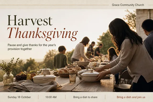 A Harvest Thanksgiving flyer designed by Media Studio for Grace Community Church