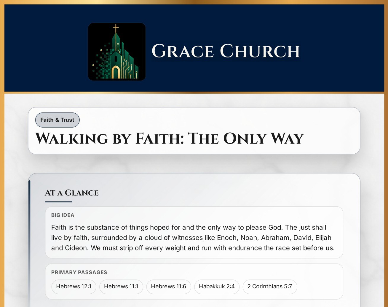 A branded study guide built from the sermon
