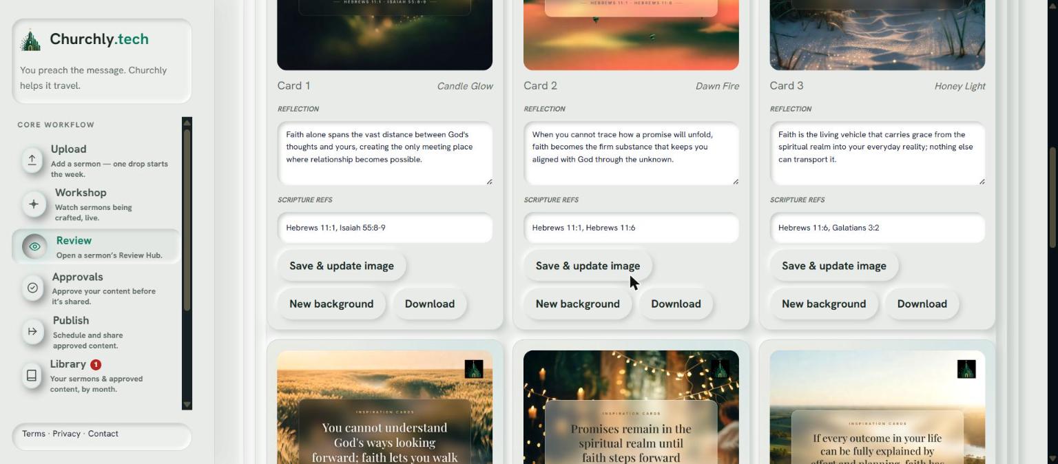 Inspiration cards drawn from the sermon